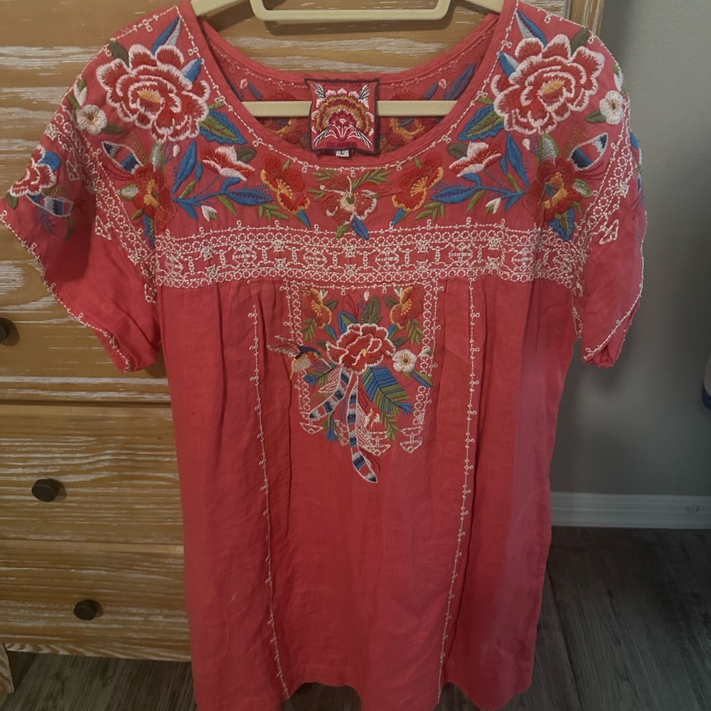 Embroidered Red Women's Top